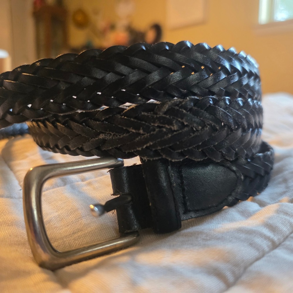 Genuine Leather Braided Belt Mens 38 Black Good Woven Classic Casual 256L
